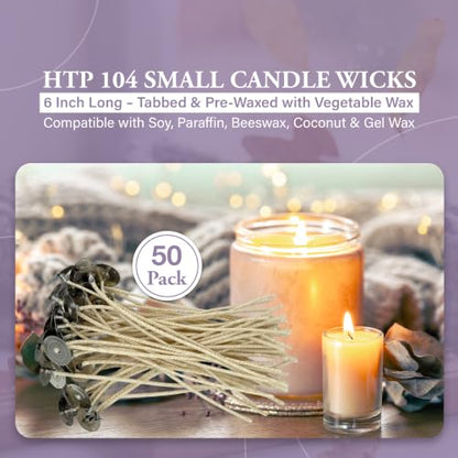HTP 104 6 Inch Candle Wicks, 50 Count Pre-Waxed Pre-Tabbed - size: 50 HTP - 104
