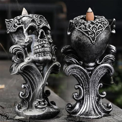 Comeon Backflow Incense Holder Skull Waterfall Incense Burner, Silver - color: Silver