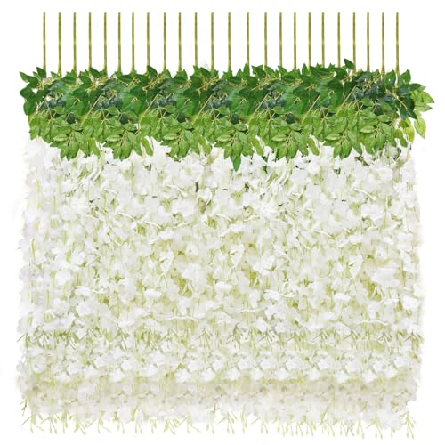 Wisteria Hanging Flowers, 12 Pcs Artificial Wisteria Garland Flower Vines - color: White, size: 12 Pack