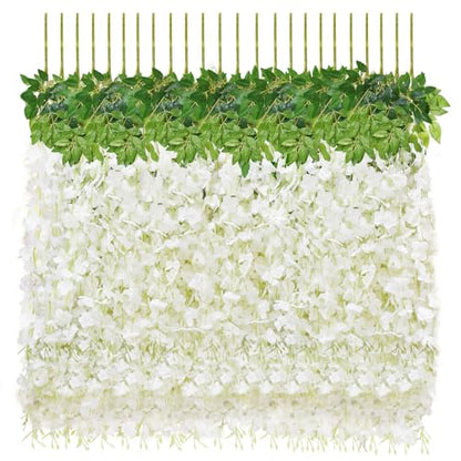 Wisteria Hanging Flowers, 12 Pcs Artificial Wisteria Garland Flower Vines - color: White, size: 12 Pack