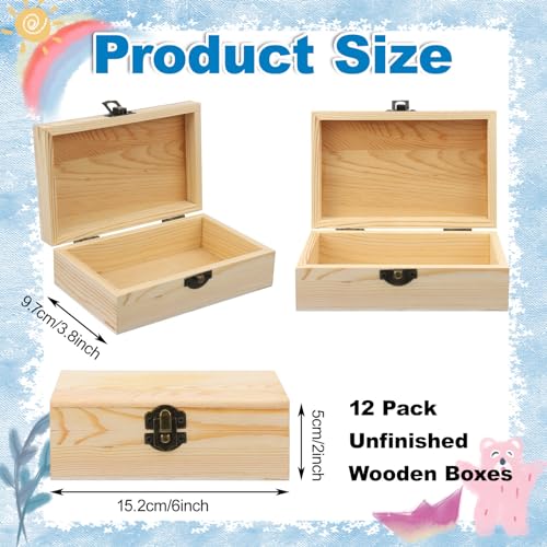 Hoemwarm 12 Pack Unfinished Wooden Storage Box DIY Treasure Box