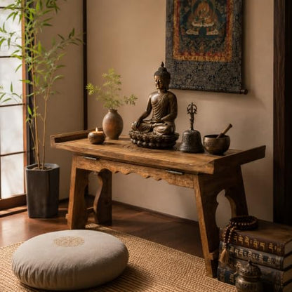 Tribe Azure Fair Trade Altar Table, Meditation Table, Puja, Meditation Wood Wiccan Altar Buddhist, Japanese, Small Low Side Chabudai Coffee Floor (Tea Table) - size: Small Tea Table