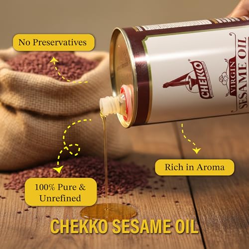 CHEKKO 100% Pure Cold-Pressed Sesame Oil, 1 Liter (33 Fl Oz) - size: 33 Fl Oz (Pack of 1)