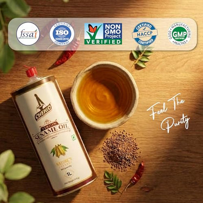 CHEKKO 100% Pure Cold-Pressed Sesame Oil, 1 Liter (33 Fl Oz) - size: 33 Fl Oz (Pack of 1)