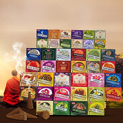 Hem Incense Cones Variety Pack of 12 Randomly Selected Fragrances and Incense Cone Holder Bundle Total 120 Cones - color: Random 12