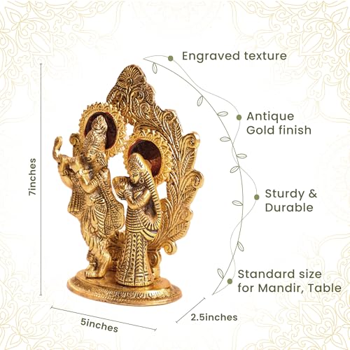 The Fine Living Co. Radha Krishna Idol Statue, Gold Polished Figurine - style: Radha Krishna Idol