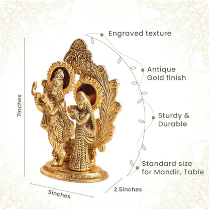 The Fine Living Co. Radha Krishna Idol Statue, Gold Polished Figurine - style: Radha Krishna Idol