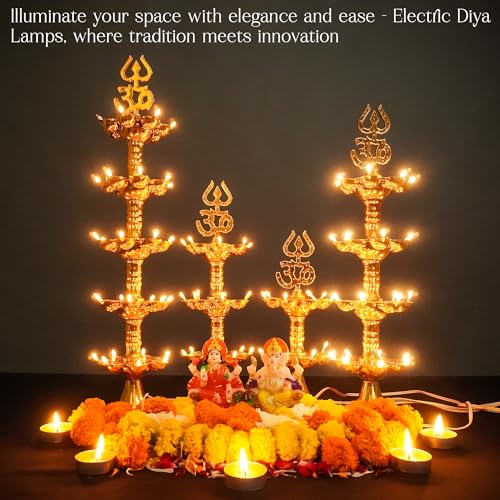Electric Plastic Light, Pooja Diya with LED Spark, Home Temple Decor, Electric Diya Golden,Mandir Diya,Diwali Diya Lamp (2 Layer, 1) - style: 2 layer