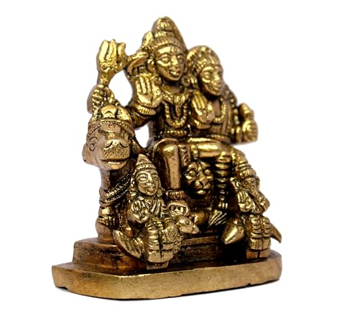 eSplanade Brass Shiva Parvati Pariwar - Shiva Family | Shiva Bholenath Shankar Parvati Ganesh Ganesha Nandi Family Murti Idol Statue Sculpture - Small Size - 2.25" inches - style: Shiva Pariwar
