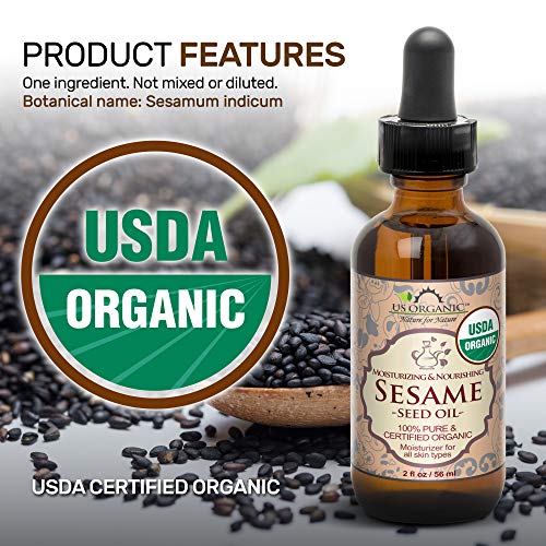 US Organic Sesame Seed Oil, USDA Certified Organic, Untoasted, Unrefined Virgin, 100% Pure & Natural, Cold Pressed, in Amber Glass Bottle w/Glass Eye dropper, Sourced from Mexico (4 oz (Large)) - size: 4 Fl Oz (Pack of 1)