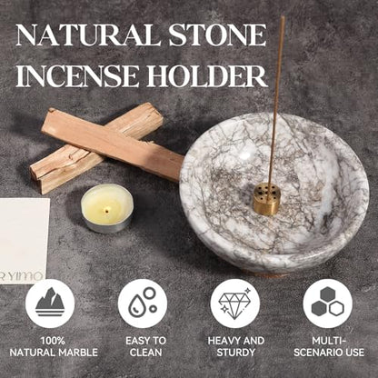 Koville Natural Marble Incense Holder, Incense Holder for Sticks with 9 Holes, Handmade Incense Burner Ash Catcher for Meditation Yoga SPA, Balsam Fir/Palo Santo/Sage/Cone (Gris Lido) - color: D=130-gris Lido