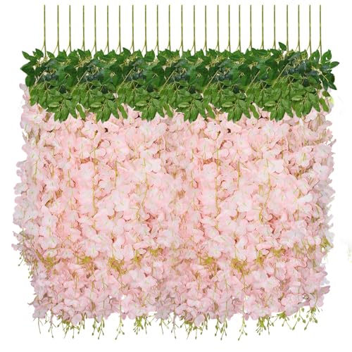 Wisteria Hanging Flowers, 12 Pcs Artificial Wisteria Garland Flower Vines - color: Light Pink, size: 12 Pack