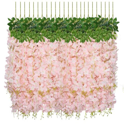 Wisteria Hanging Flowers, 12 Pcs Artificial Wisteria Garland Flower Vines - color: Light Pink, size: 12 Pack