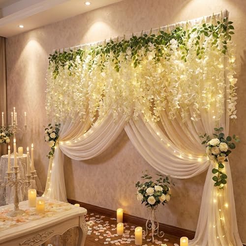 Wisteria Hanging Flowers with Lights, 12 Pcs Artificial Wisteria Garland - color: White With Lights, size: 12 Pack