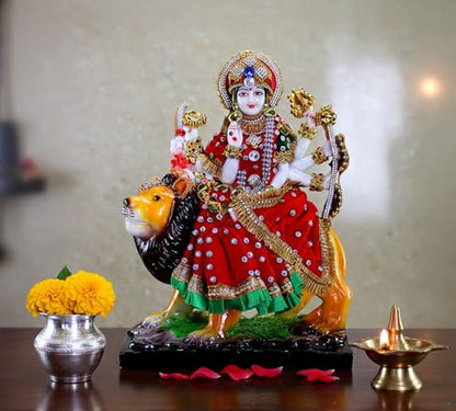 Esplanade Resin Maa Durga MATA Rani Sherawali Murti Idol Statue Sculpture - Multicolour (8 x 11.5 Inches)