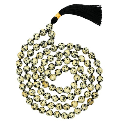 Amazing Gemstone Dalmatian Jasper Mala Beads - 108 Prayer Beads for Meditation and Mindfulness Practice, Handcrafted Mala Beads with Natural Gemstones for Spiritual Healing and Relaxation (Knotted) - color: Dalmatian Jasper, style: Knotted