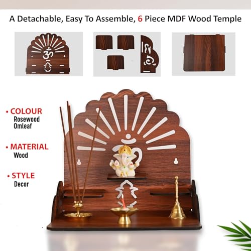Wooden Puja Mandir with Om for Home | Small Wall Mount & Table Top Pooja Temple | Compact Wooden Mandir Stand for Prayer Room, Living Room & Office Decor Medium Size