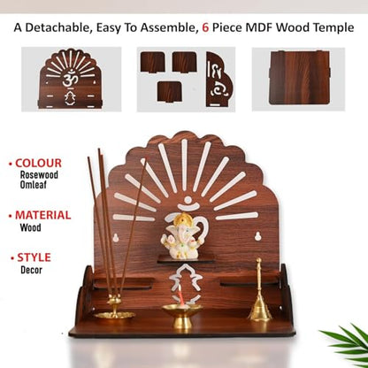 Wooden Puja Mandir with Om for Home | Small Wall Mount & Table Top Pooja Temple | Compact Wooden Mandir Stand for Prayer Room, Living Room & Office Decor Medium Size