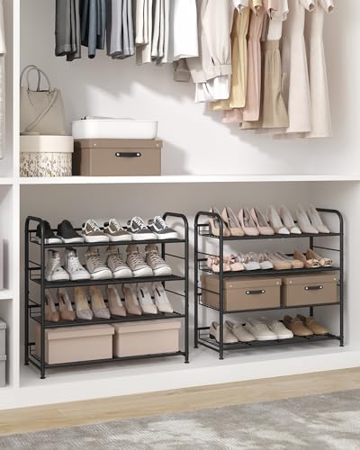 SONGMICS 4-Tier Stackable Metal Shoe Rack, Holds Up to 16 Pairs of Shoes - color: Black, size: 4 Tiers (27"W)