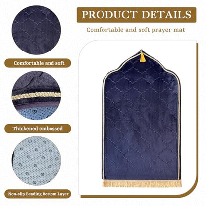 Muslim Prayer Rug with Tasbih Prayer Beads, Extra Thick Padded Non-Slip Islamic Prayer Matt,Turkish Praying Carpet Ottoman Blankets Ramadan Gift for Ramadan, Eid, Hajj, Travel, Pray（Gray Purple） - color: Gray Purple