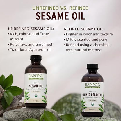 Banyan Botanicals Organic Unrefined Sesame Oil – Rich & Warming Ayurvedic Massage Oil for Body & Scalp – Traditional Abhyanga Oil for Deep Tissue Grounding & Recovery – 16 oz – USDA Organic - size: 16 Fl Oz (Pack of 1)