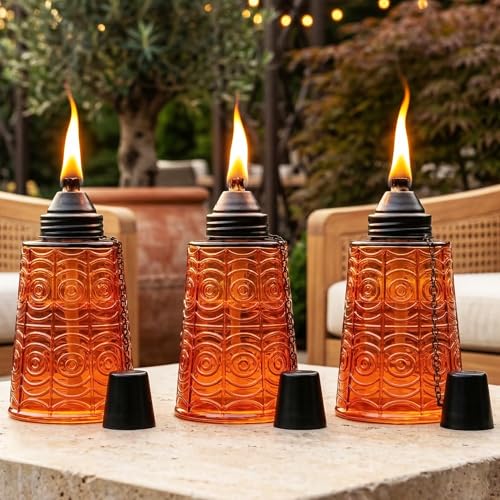 Seraphic Tabletop Citronella Torches for Outdoor Patio Decor, Amber - color: Amber