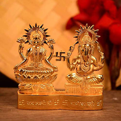 Hashcart Lakshmi Ganesha Statue - Laxmi Ganesh Idol Murti [4 inch, Small] - Mandir Home, Diwali Gift