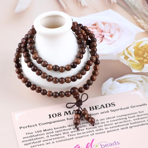 AD Beads 6mm 8mm 108 Prayer Mala Jasper Elastic Bracelet - Handmade Yoga Meditation Healing Power Energy Gifts for Unisex Adult. - color: Black Rose wood(Strengthen the body)