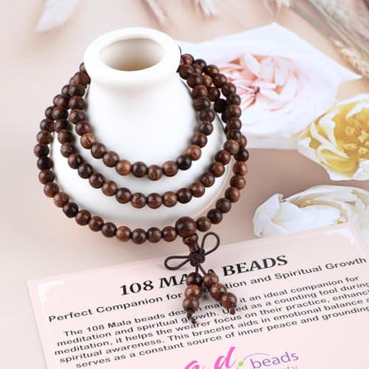 AD Beads 6mm 8mm 108 Prayer Mala Jasper Elastic Bracelet - Handmade Yoga Meditation Healing Power Energy Gifts for Unisex Adult. - color: Black Rose wood(Strengthen the body)
