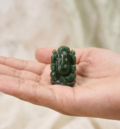 Natural Dark Green Aventurine Gemstone Ganesha Handcarved Statue Sculpture for Good Luck & Fortune. - color: Green Aventurine Ganesh