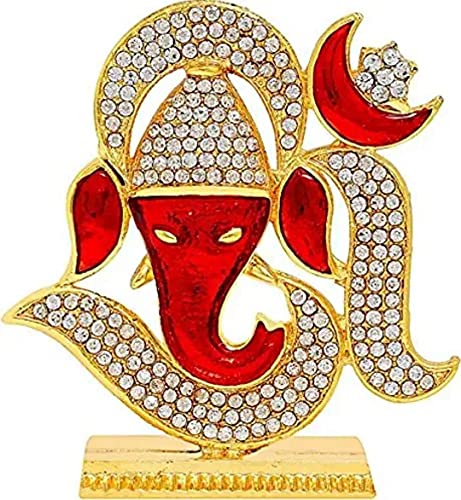 Lord Om Ganesha Idol | Brass Material | Orange Color | Ideal for car Dashboard Home Temple Office Table Home Decor showpiece Gifting Purpose