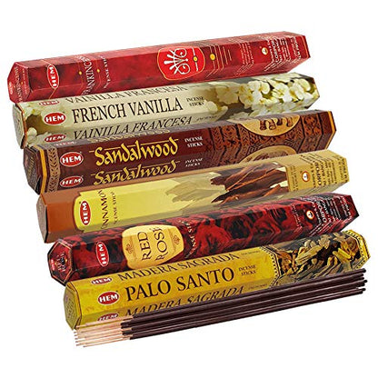 Hem Incense Sticks Variety Pack #22 and Incense Stick Holder Bundle with 6 Most Desired Fragrances - color: Six Popular 1