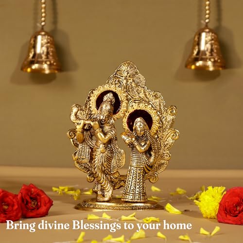 The Fine Living Co. Radha Krishna Idol Statue, Gold Polished Figurine - style: Radha Krishna Idol