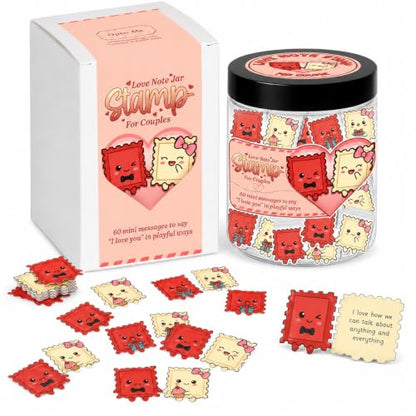 Gifts for Boyfriend, Love Notes Jar with 60 Prewritten Mini Messages - style: Love Notes Stamp