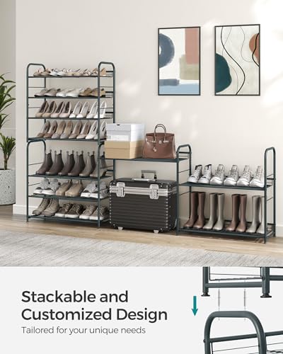 SONGMICS 4-Tier Stackable Metal Shoe Rack, Holds Up to 16 Pairs of Shoes - color: Grey, size: 4 Tiers (27"W)