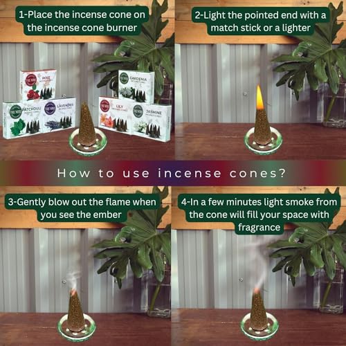 Trumiri Floral Incense Cones - Variety Pack - Total 60 Cone Incense (6 Scents x 10 Conos) - Rose, Lavender, Jasmin, Patchouli, Gardenia, Lily - Cone Incense Scents - Insense Cones - Incent Cone - color: Floral