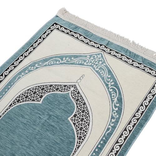 Premium Velvet Prayer Rug – Elegant Islamic Design with Multiple Color Options (Blue) - color: Blue