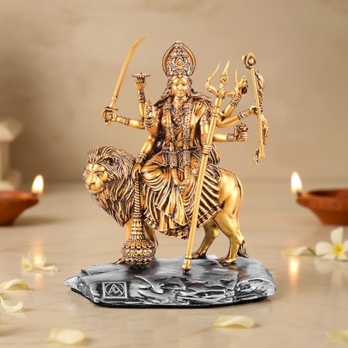 Artarium Shri Durga MATA Idol 3.9 Inch – Sherawali Maa Hindu Goddess Statue with Lion, Vaishno Devi Murti for Car Dashboard, Home Temple, Office Desk Decor & Spiritual Hindu Gift - color: 1# Durga Mata