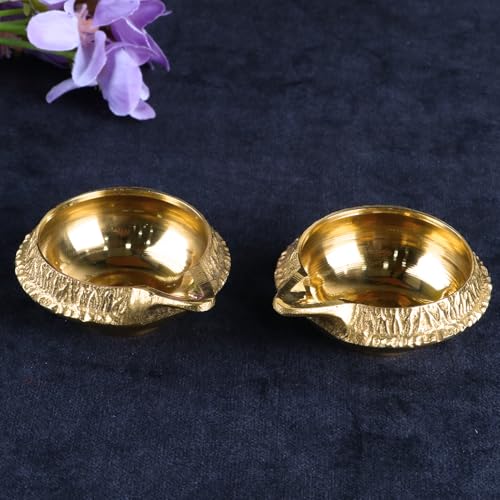 SATVIK Set of 2 - Pure Brass Kuber Diya for Diwali Decoration | Traditional Puja Oil Lamp for Home Temple | Brass Diya for Diwali Pooja & Festive Use - style: SET OF 2