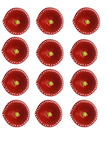 Diwali Clay Diya with Cotton Wicks for Puja Pooja Clay Dias for Diwali Tea Light Holder Indian Decor Deepawali Deepak Oil Lamps Decor Puja Items Red Dia- 2 inch Pack of 12