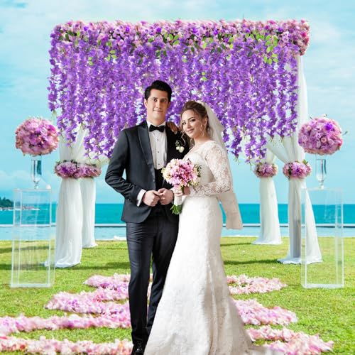 Wisteria Hanging Flowers, 12 Pcs Artificial Wisteria Garland Flower Vines - color: Light Purple, size: 12 Pack