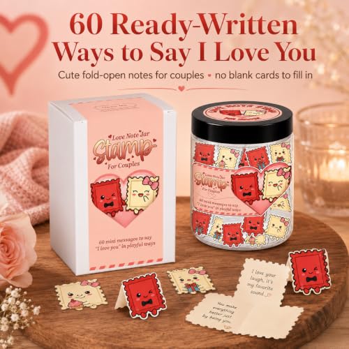 Gifts for Boyfriend, Love Notes Jar with 60 Prewritten Mini Messages - style: Love Notes Stamp