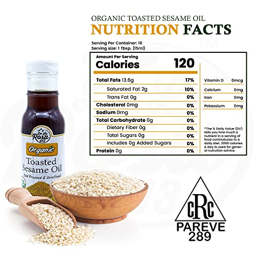 De La Rosa Organic Toasted Sesame Oil, Cold Pressed (8 fl .oz) - size: 8 Fl Oz (Pack of 1)