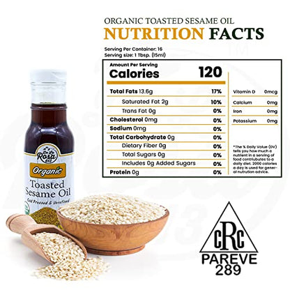 De La Rosa Organic Toasted Sesame Oil, Cold Pressed (8 fl .oz) - size: 8 Fl Oz (Pack of 1)