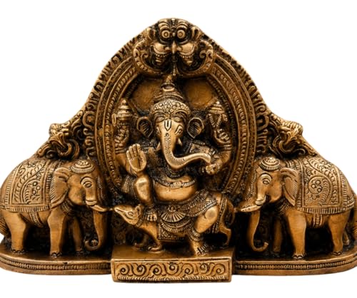 Brass Lord Ganesha with Elephant Statue, Handmade Ganesh Idol, Hindu Home Temple Decor, Vastu Feng Shui Figurine, Housewarming Gift
