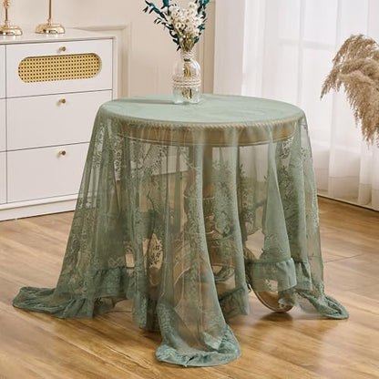 Green Lace Tablecloth, Floral Square Table Cloth 55"x55" - color: Green, size: 55" x 55" (Square)