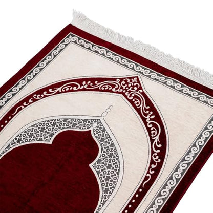 Premium Velvet Prayer Rug – Elegant Islamic Design with Multiple Color Options (Burgundy) - color: Burgundy