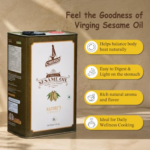 Cold Pressed Sesame Oil 5L (169 Fl Oz) Pure Sesame Seed Oil for Cooking - size: 169 Fl Oz (Pack of 1)