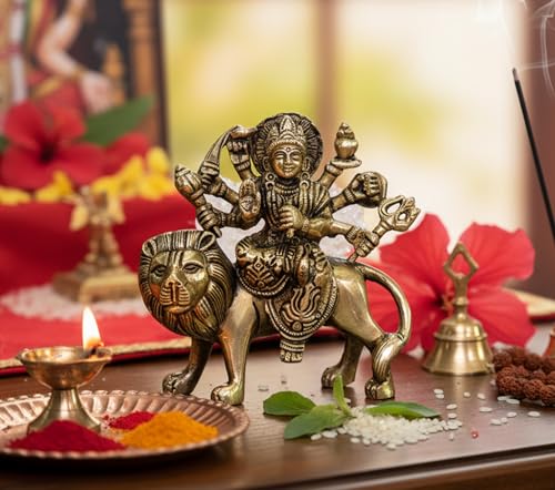 eSplanade Brass Maa Durga/MATA Rani Idol, Statue, moorti, murti for Home Mandir and Home Decor (4.6 Inches)