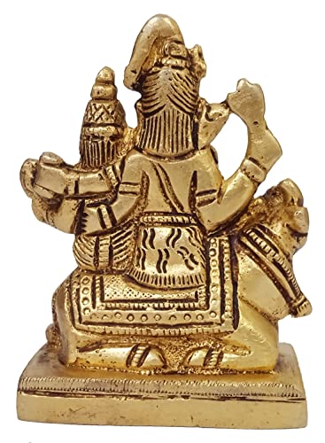 Purpledip Brass Idol Shiva with Parvati, Ganesha, Karthikeya and Nandi: Vintage Statue for Home Temple (10382A)